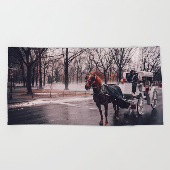 NYC Horse and Carriage Beach Towel