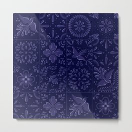 Mexican Blue Talavera Tile Pattern by Akbaly Metal Print | Talaveradesign, Talaveradecoration, Talaveratexture, Akbaly, Floralmotif, Abstractflorals, Pinterest, Mexicandesign, Digital, Floraldesign 