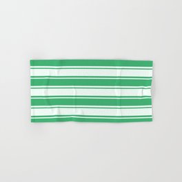 [ Thumbnail: Sea Green and Mint Cream Colored Pattern of Stripes Hand & Bath Towel ]