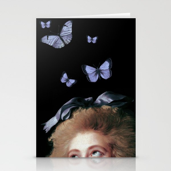 Portrait Vintage Painting, Altered Art Noble Woman and Butterflies .   Stationery Cards