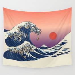 The Great Wave of Pug Wall Tapestry