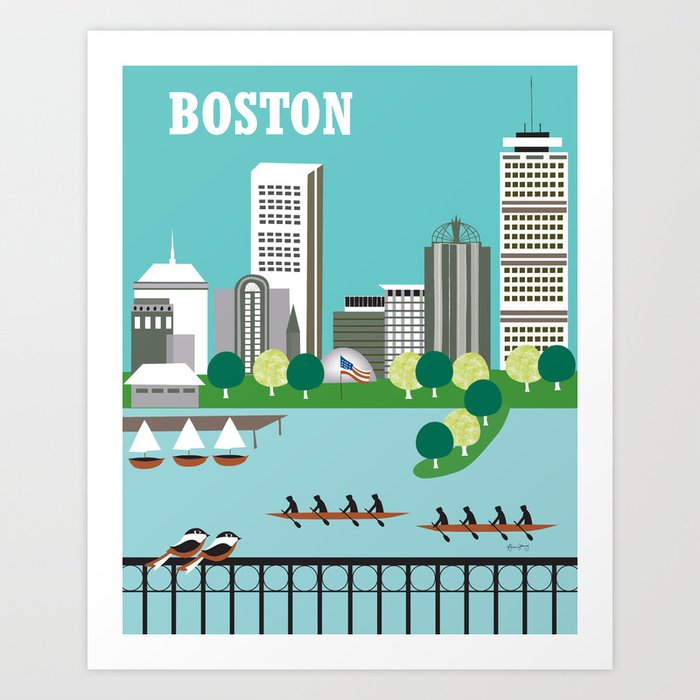 Boston, Massachusetts - Skyline Illustration by Loose Petals Art Print