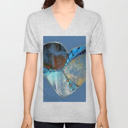 Blue Southwestern Grungy Heart art and decor V Neck T Shirt