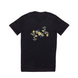 Watercolor Folk Art Flowers On Coffee Brown T Shirt