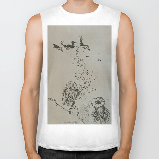 Under The Sea Green Black and White Biker Tank