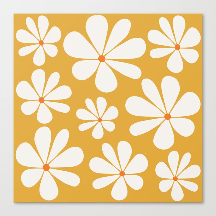 Retro Daisy Pattern - Golden Yellow Bold Floral Canvas Print