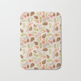 Quiet Walk In The Forest - A Soft And Lovely Pattern Bath Mat | Deciduous, Pinecone, Country, Retro, Pine, Pretty, Vintage, Midcentury, Handdrawn, Outdoors 