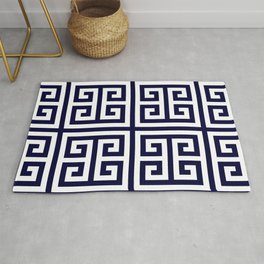 Greek Key Patten White And Navy Blue Area & Throw Rug