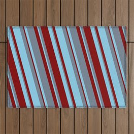 [ Thumbnail: Slate Gray, Sky Blue & Maroon Colored Lined/Striped Pattern Outdoor Rug ]