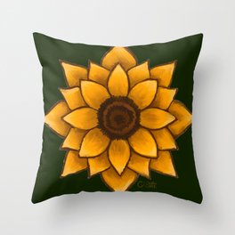 Symmetrical Sunflower on Dark Green Throw Pillow