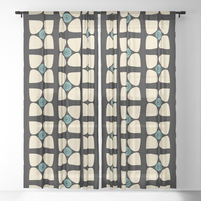 Tear Drop Flower Petals Inset Sunflower Graphic Teal Cream Black
