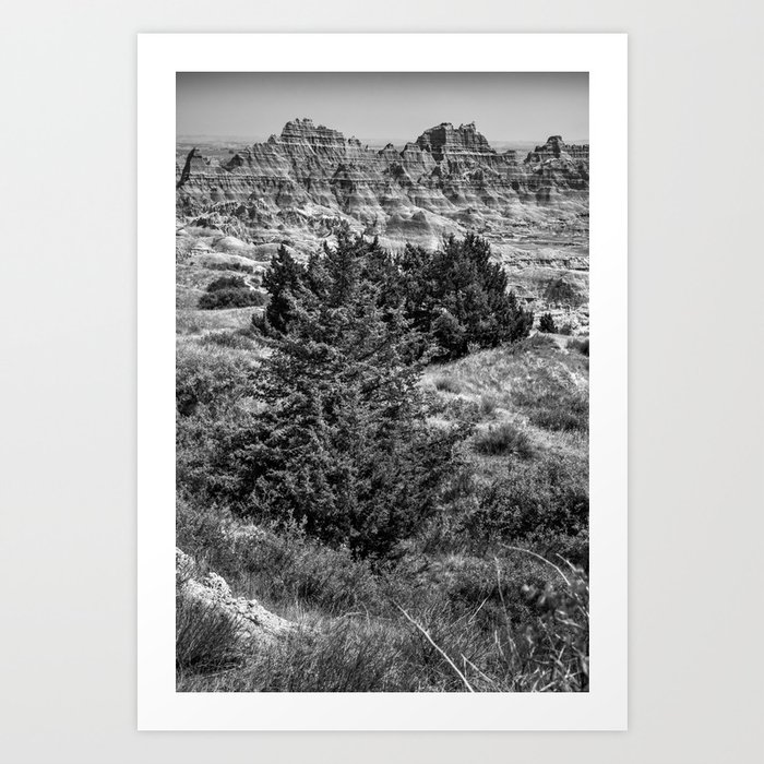 The South Dakota Badlands Of America - Black And White Art Print