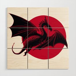 Dragon and Moon Lino Print Wood Wall Art