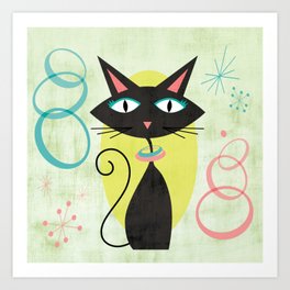 Mid-Century Modern Atomic Black Cat Art Print