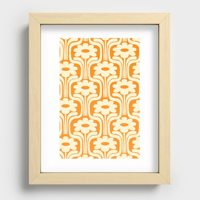 70s Orange Flower Pattern Recessed Framed Print