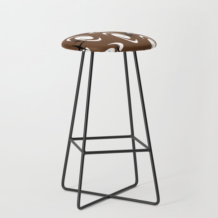 Retro Atomic Age Swirls Stars Pattern Brown Bar Stool