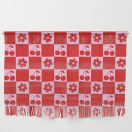 Cherry Flowers Pink & Red Checker Wall Hanging