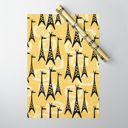 Mid Century Modern Giraffe Pattern Black and Yellow Wrapping Paper