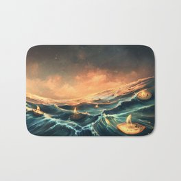 Refugees in a nutshell Bath Mat | Candle, Refugee, Clouds, Curated, Sea, Nutshell, Migrant, Ocean, Drawing, Light 