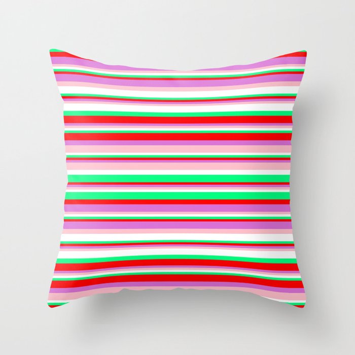 Colorful Green, Red, Orchid, Pink, and White Colored Pattern of Stripes Throw Pillow