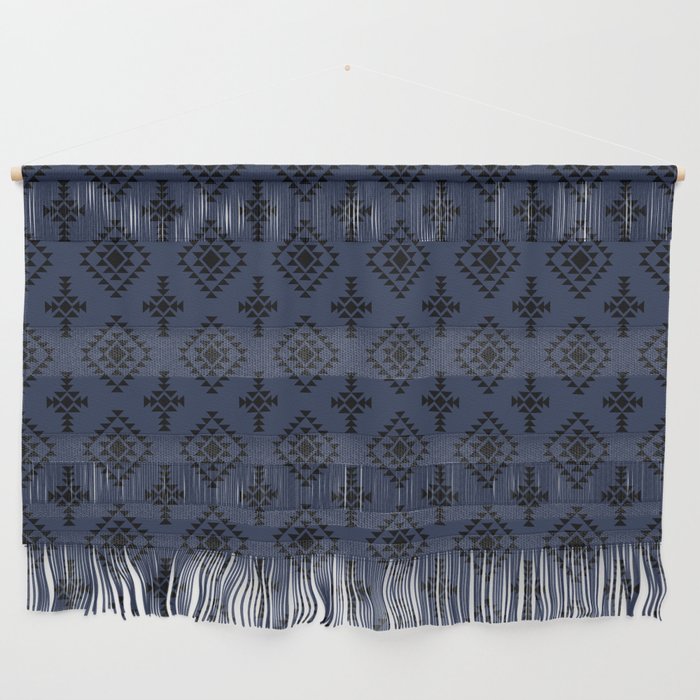 Navy Blue and Black Native American Tribal Pattern Wall Hanging