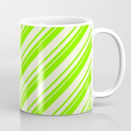 [ Thumbnail: Chartreuse & Beige Colored Lines Pattern Coffee Mug ]