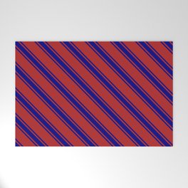 [ Thumbnail: Red and Blue Colored Lined/Striped Pattern Welcome Mat ]