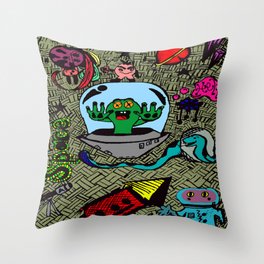 Aliens in Space Throw Pillow
