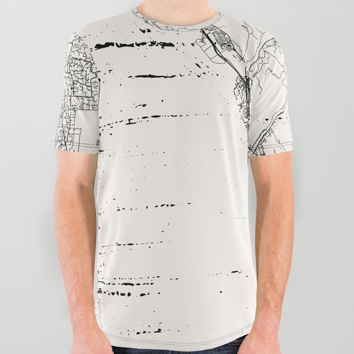 USA, Oceanside. City Map Drawing All Over Graphic Tee