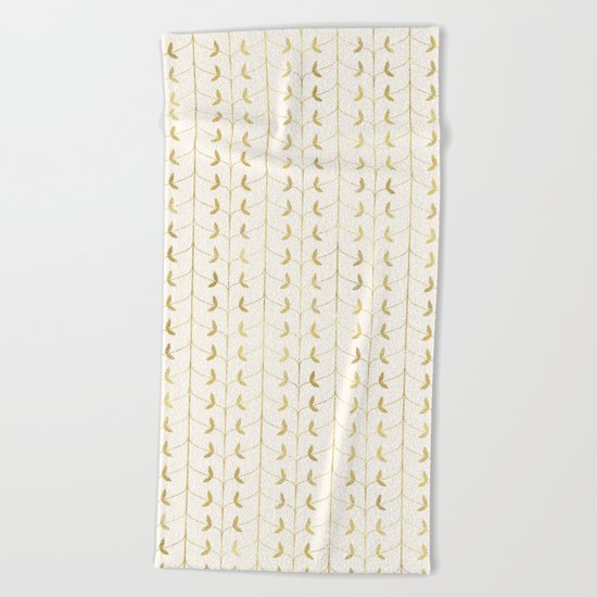 Gold Leaves Pattern Beach Towel