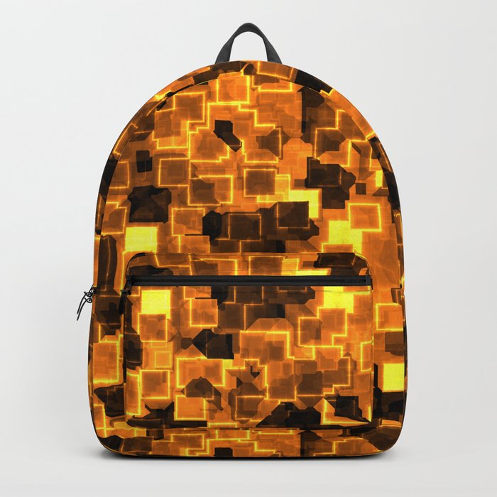 Golden Cyber Glow Neon Squares Pattern Backpack