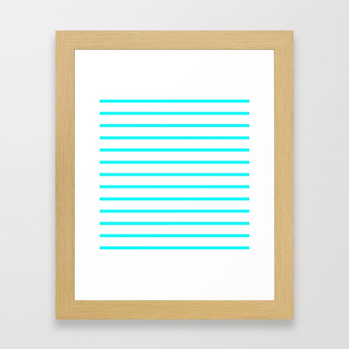Horizontal Lines (Aqua Cyan/White) Framed Art Print