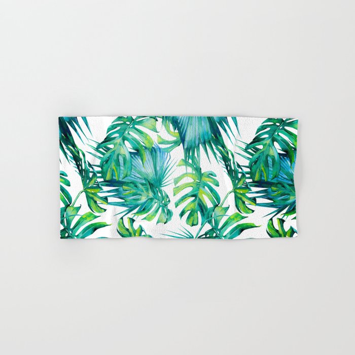 Blue Jungle Leaves, Monstera, Palm #society6 Hand & Bath Towel