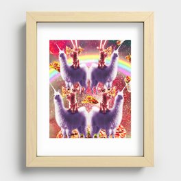 Space Cat Riding Llama, Rainbow Laser Galaxy Cats Pizza Recessed Framed Print