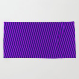 [ Thumbnail: Dark Violet and Midnight Blue Colored Pattern of Stripes Beach Towel ]