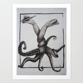 Monster Art Print | Draw, Eraser, Drawing, Surreal, Pencil, Hands, Chalk Charcoal, Monster, Twisted, Tentacles 