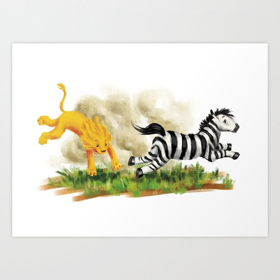 Lion & Zebra Art Print