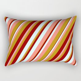 [ Thumbnail: Dark Red, Light Cyan, Salmon, and Dark Goldenrod Colored Lined Pattern Rectangular Pillow ]