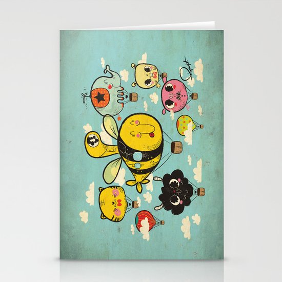 Happy Flight / The Animals Hot Air Balloon Voyagers / Patterns / Clouds Stationery Cards