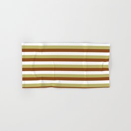 [ Thumbnail: Dark Khaki, Brown & White Colored Lines Pattern Hand & Bath Towel ]