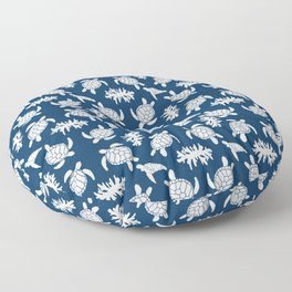 Sea Turtles and Coral on Navy Indigo Beach Ocean Marine Nautical Floor Pillow