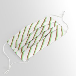 [ Thumbnail: Green, White, and Sienna Colored Lines Pattern Face Mask ]