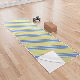 [ Thumbnail: Tan & Cornflower Blue Colored Lines/Stripes Pattern Yoga Towel ]