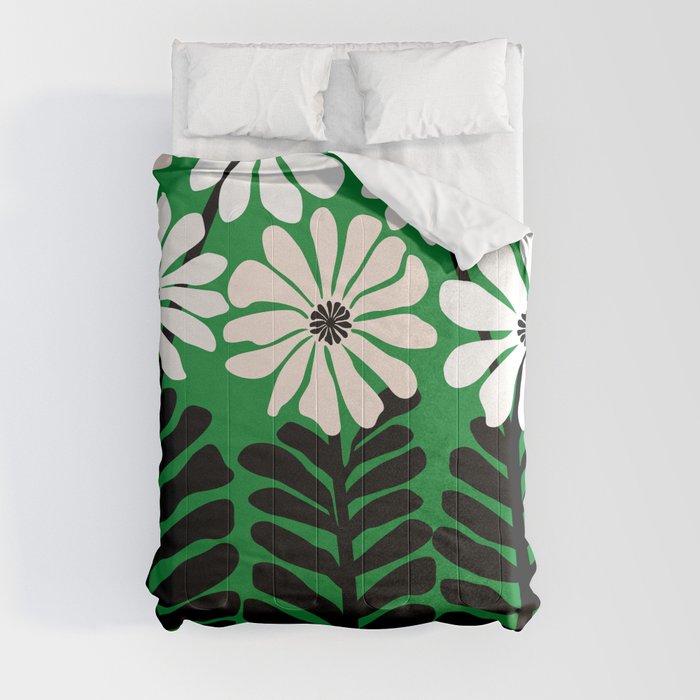 Mod Flower Garden - Black and White on Green Comforter