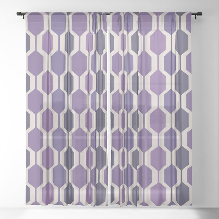 Retro Geo Mid Century Modern Violet Sheer Curtain