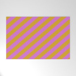 [ Thumbnail: Orchid & Goldenrod Colored Pattern of Stripes Welcome Mat ]