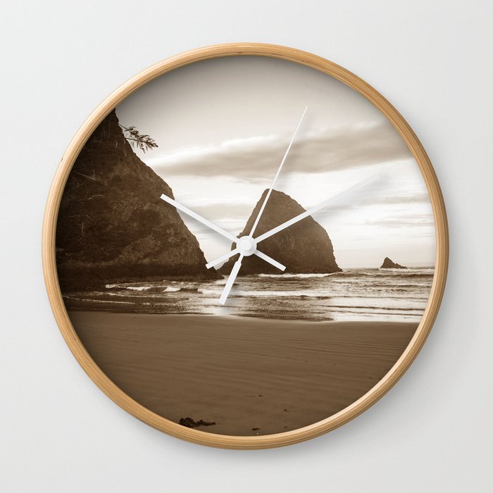 Oregon Coast Sepia Wall Clock