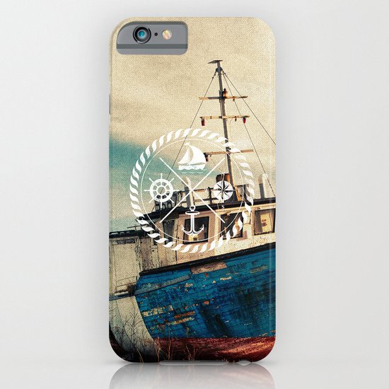Blue Brown Vintage Nautical Anchor Sailing Boat iPhone & iPod Case