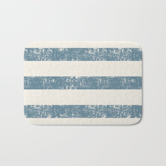 Maritime Beach Pattern- Blue and White Stripes- Horizontal- Bath Mat