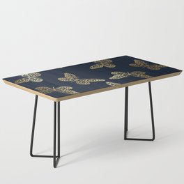 Exotic Butterfly Art on Navy and Gold Coffee Table